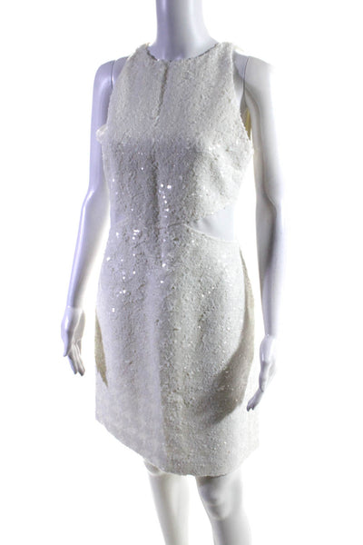 10 Crosby Derek Lam Womens Chenille Sequin Sleeveless Sheath Dress White Size 4