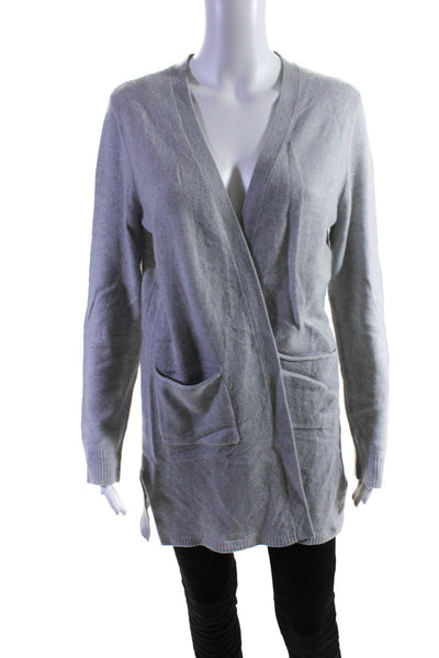 ATM Womens Long Open Front Cardigan Sweater Gray Cashmere Size Medium