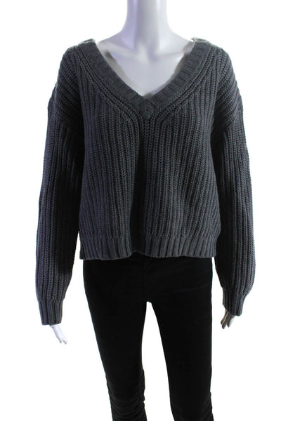 ATM Womens Thick Knit Oversize V Neck Pullover Sweater Gray Cotton Size Medium