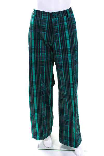 The Kit Womens Green Cotton Plaid High Rise Wide Leg Trouser Pants Size 10