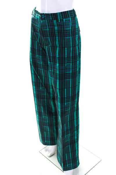 The Kit Womens Green Cotton Plaid High Rise Wide Leg Trouser Pants Size 10