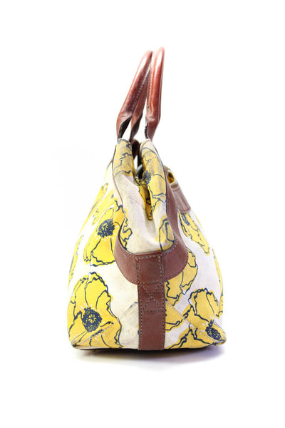 Kate Spade Womens Leather Trim Floral Print Top Handle Handbag Purse White