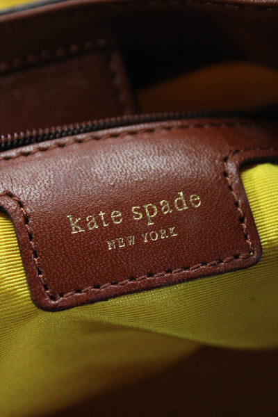 Kate Spade Womens Leather Trim Floral Print Top Handle Handbag Purse White