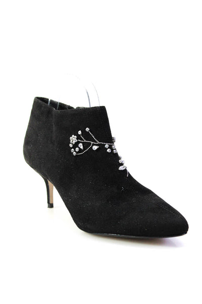 Nanette Lepore Womens Jeweled Embroidered Stiletto Heels Booties Black Size 9.5