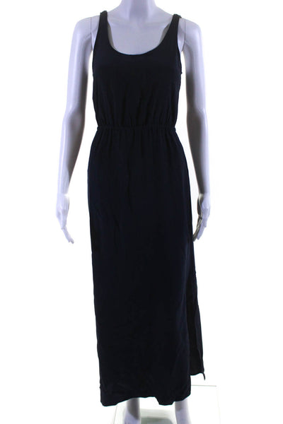 Club Monaco Womens Sleeveless Open Back Silk Side Slit Maxi Dress Navy Size 00