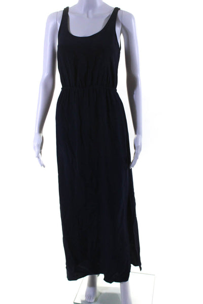 Club Monaco Womens Sleeveless Open Back Silk Side Slit Maxi Dress Navy Size 00