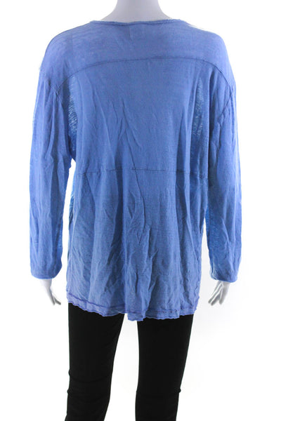 Sunday Womens Long Sleeve Scoop Neck Oversized Graphic Shirt Blue Size Medium