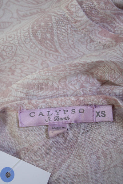 Calypso Saint Barth Womens V Neck Floral Paisley Shirt Pink White Size XS