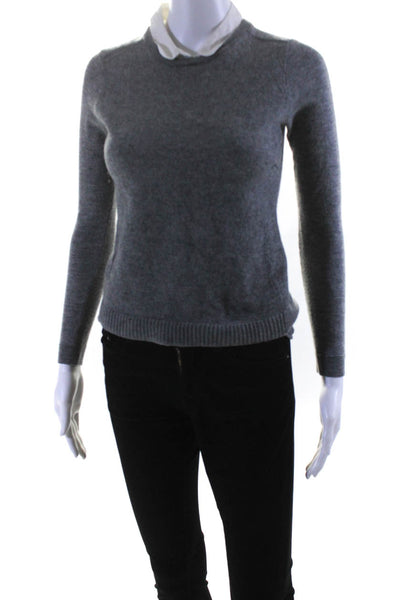 Comptoir Des Cotonniers Womens Collared Layered Sweatshirt Gray White Size Small