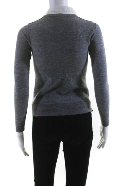 Comptoir Des Cotonniers Womens Collared Layered Sweatshirt Gray White Size Small