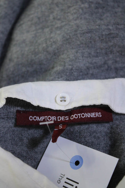 Comptoir Des Cotonniers Womens Collared Layered Sweatshirt Gray White Size Small