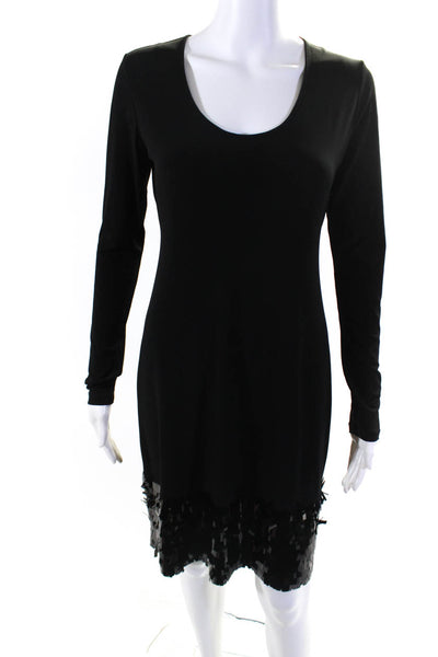 Calvin Klein Womens Black Sequins Scoop Neck Long Sleeve Shift Dress Size 4