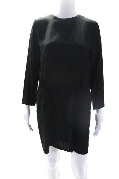 Marni Womens Back Zipped Long Sleeve Round Neck Shift Dress Black Size EUR40