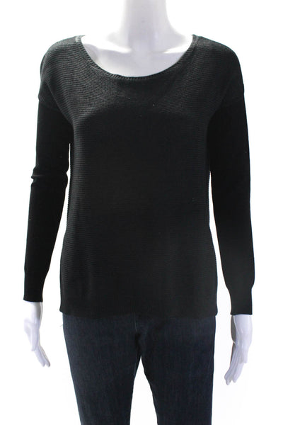 Karen Millen Womens Cotton Mesh Knit Long Sleeve Side Slit Sweater Black Size 1