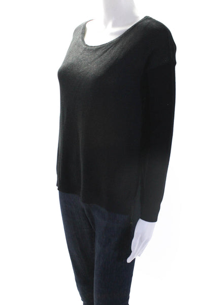 Karen Millen Womens Cotton Mesh Knit Long Sleeve Side Slit Sweater Black Size 1