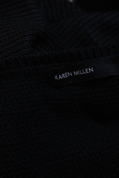 Karen Millen Womens Cotton Mesh Knit Long Sleeve Side Slit Sweater Black Size 1