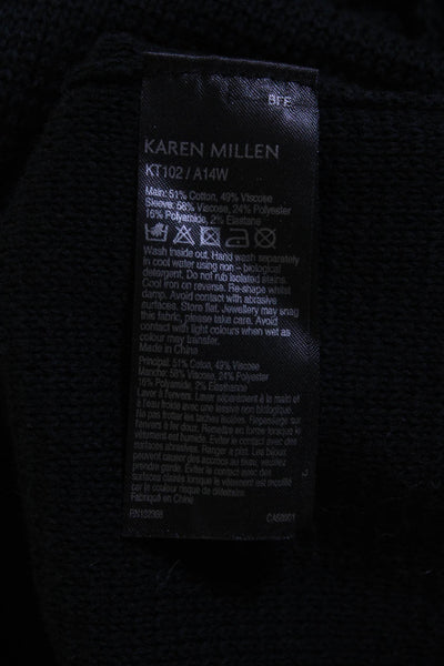 Karen Millen Womens Cotton Mesh Knit Long Sleeve Side Slit Sweater Black Size 1