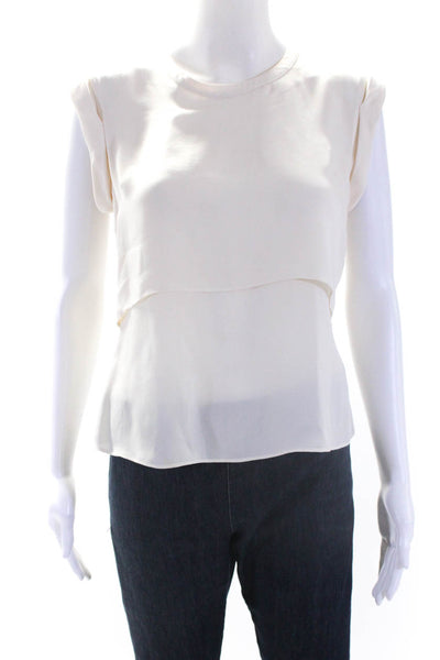 Veronica Beard Womens Silk Short Sleeve Buttoned Layered Blouse White Size 2