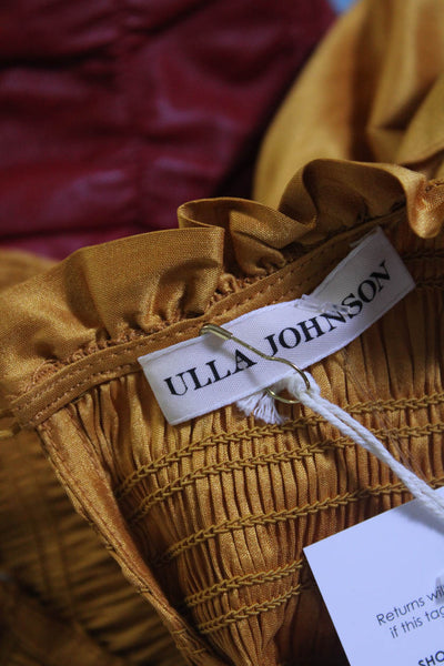 Ulla Johnson Women's Round Neck Long Sleeves Smocked Blouse Mustard Size 2