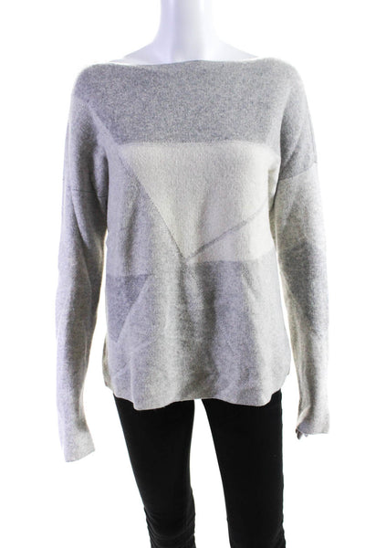 Vince Womens Wool Geometric Colorblock Long Sleeve Pullover Sweater Gray Size S