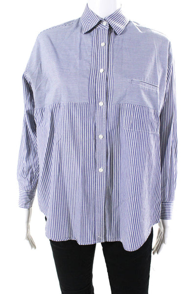 Vince Womens Long Sleeve Button Front Collared Striped Shirt Blue White Size 6