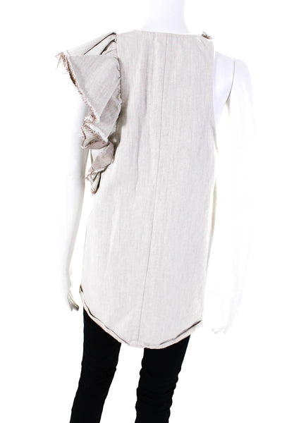 Noble 31 Womens Sleeveless Ruffled High Low Top White Beige Cotton Size Medium