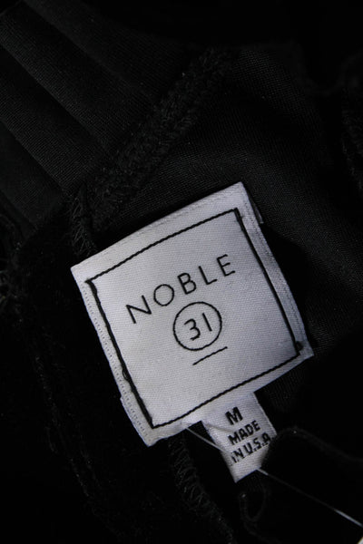 Noble 31 Womens Pintuck Trim Crew Neck Boxy Velvet Top Blouse Black Size Medium