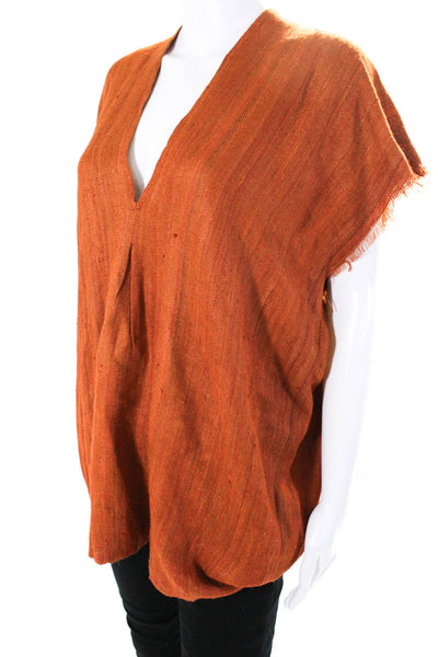 JAG Womens Short Sleeve Fringe Oversized Woven Top Orange Cotton Size Medium