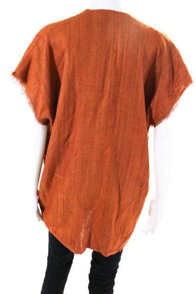 JAG Womens Short Sleeve Fringe Oversized Woven Top Orange Cotton Size Medium