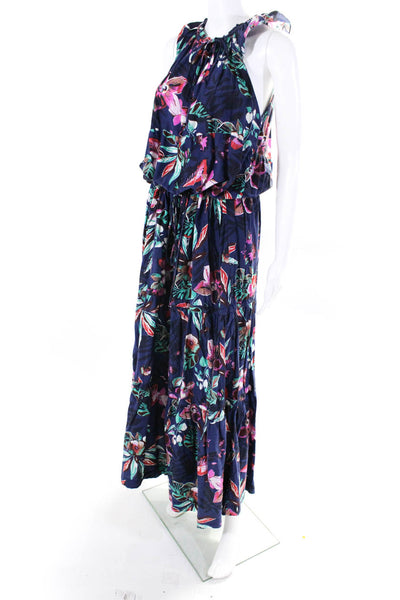 Warm Womens Sleeveless V Neck Wide Leg Floral Jumpsuit Blue Multi Size 1