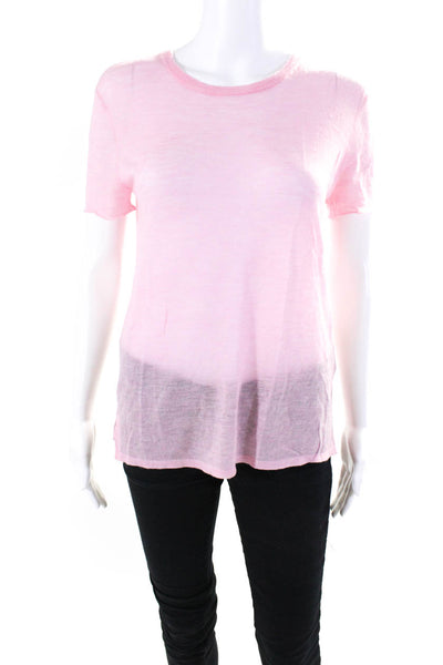 ATM Womens Short Sleeve Thin Knit Crew Neck Sweater Pink Cashmere Size Large
