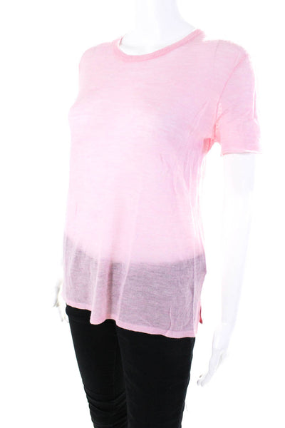 ATM Womens Short Sleeve Thin Knit Crew Neck Sweater Pink Cashmere Size Large