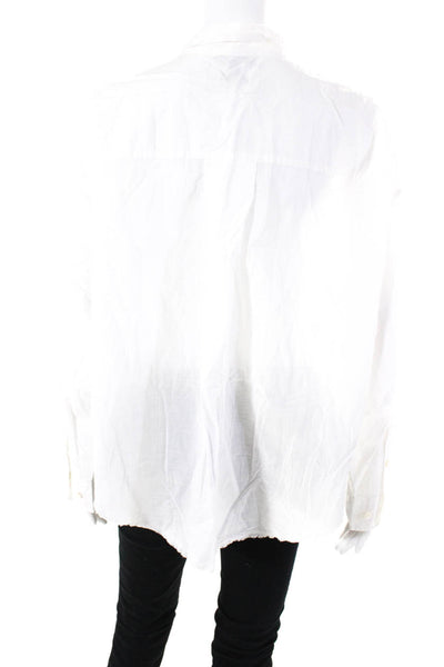 ATM Womens Long Sleeve Woven Button Up Shirt Blouse White Size Medium