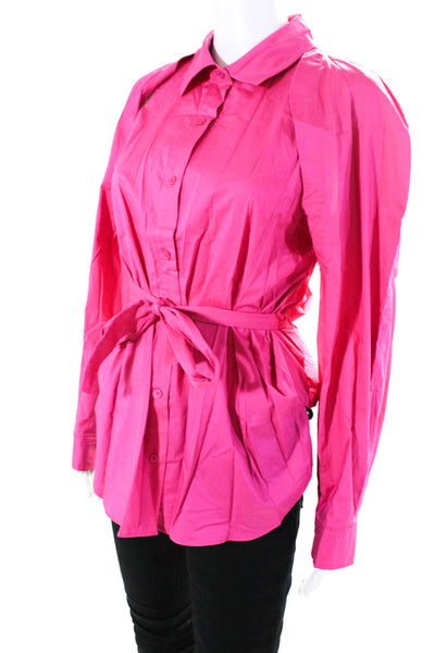 10 Crosby Derek Lam Womens Cutout Sleeve Belted Button Up Top Blouse Pink Size 6