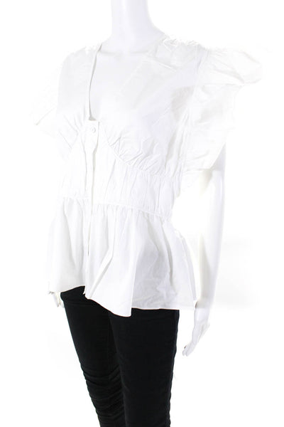 10 Crosby Derek Lam Womens Ruched Flutter Sleeve V Neck Top Blouse White Size 12