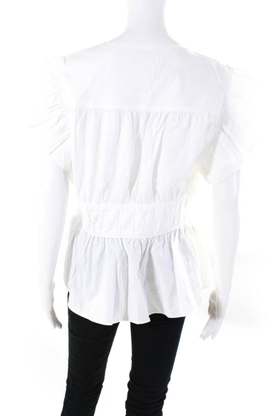 10 Crosby Derek Lam Womens Ruched Flutter Sleeve V Neck Top Blouse White Size 12