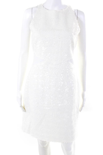 10 Crosby Derek Lam Womens Chenille Sequin Sleeveless Sheath Dress White Size 6