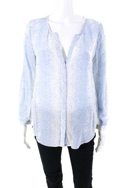 Joie Women's Round Neck Long Sleeves Button Down Silk Snake Print Blue Size S