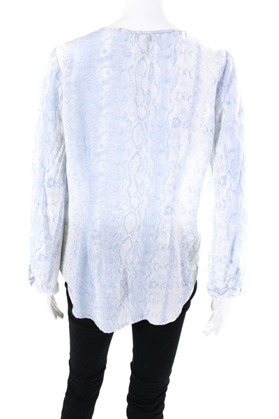 Joie Women's Round Neck Long Sleeves Button Down Silk Snake Print Blue Size S
