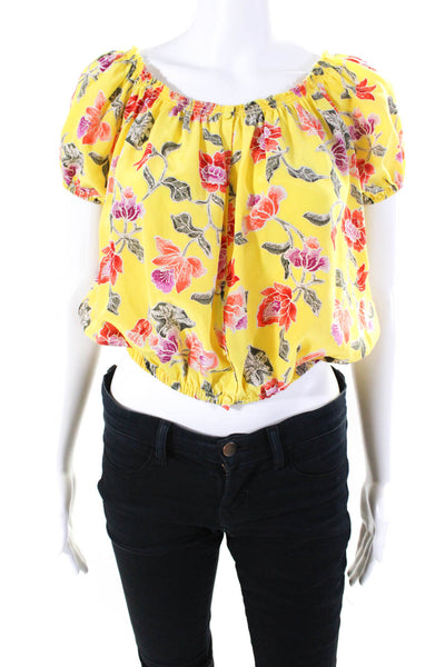 Joie Women's Off The Shoulder Short Sleeves Yellow Floral Blouse Size S