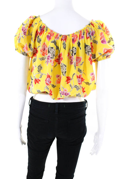 Joie Women's Off The Shoulder Short Sleeves Yellow Floral Blouse Size S