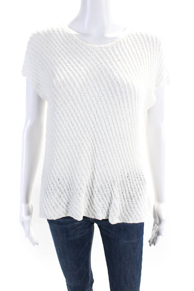 ATM Womens Loose Knit Crew Neck Cap Sleeve Sweater White Cotton Size Medium