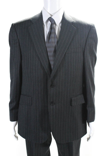 Alexandre Mens Wool Pinstripe V-Neck Notch Collar Two Button Suit Gray Size 42R