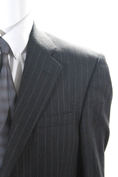 Alexandre Mens Wool Pinstripe V-Neck Notch Collar Two Button Suit Gray Size 42R