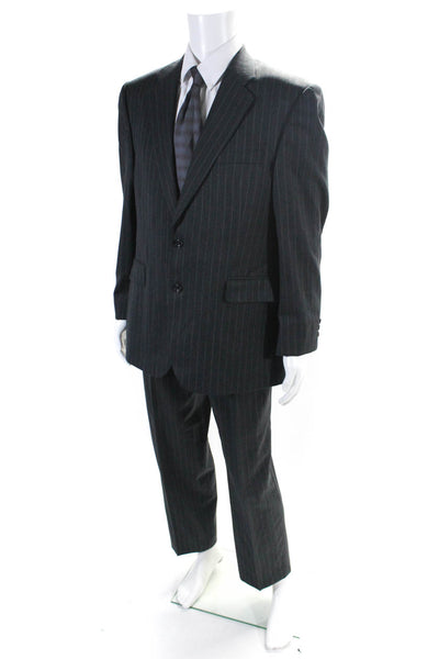 Alexandre Mens Wool Pinstripe V-Neck Notch Collar Two Button Suit Gray Size 42R