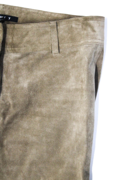 Theory Womens Suede Mid Rise Wide Leg Trouser Pants Beige Size 2