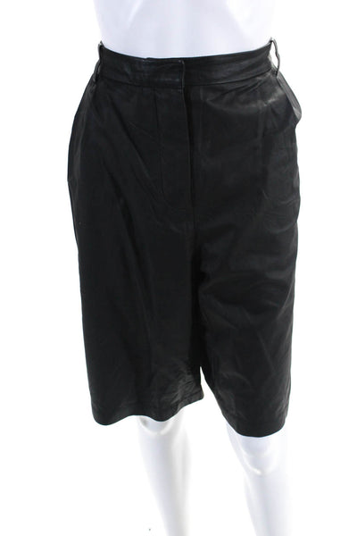 T Alexander Wang Womens Leather High Rise Pleated Bermuda Shorts Black Size 8