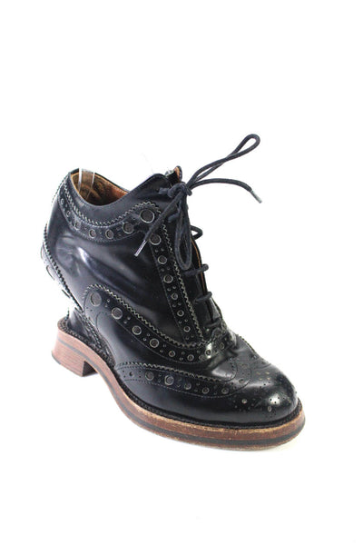 Acne Womens Leather Lace Up Spin Wedge Brogue Oxfords Black Size 7