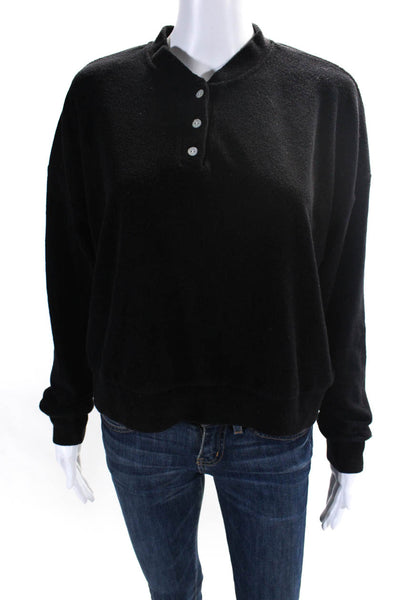 Donni Womens High Neck Henley Terry Long Sleeve Top Tee Shirt Black Size Small