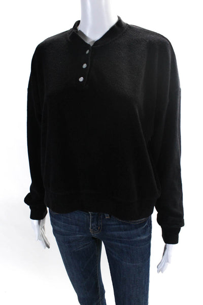 Donni Womens High Neck Henley Terry Long Sleeve Top Tee Shirt Black Size Small